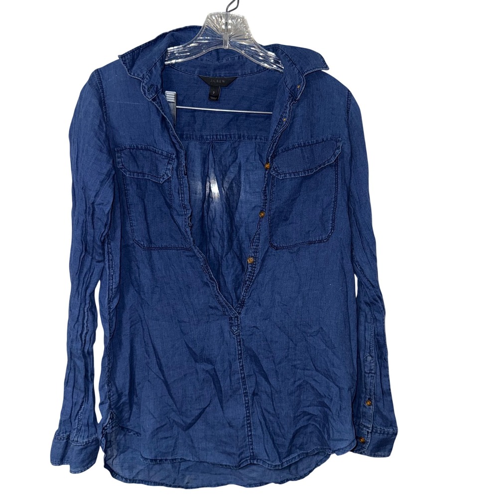 J.Crew Button Down Shirt Womens 2 Blue Cotton Lyocell Blend